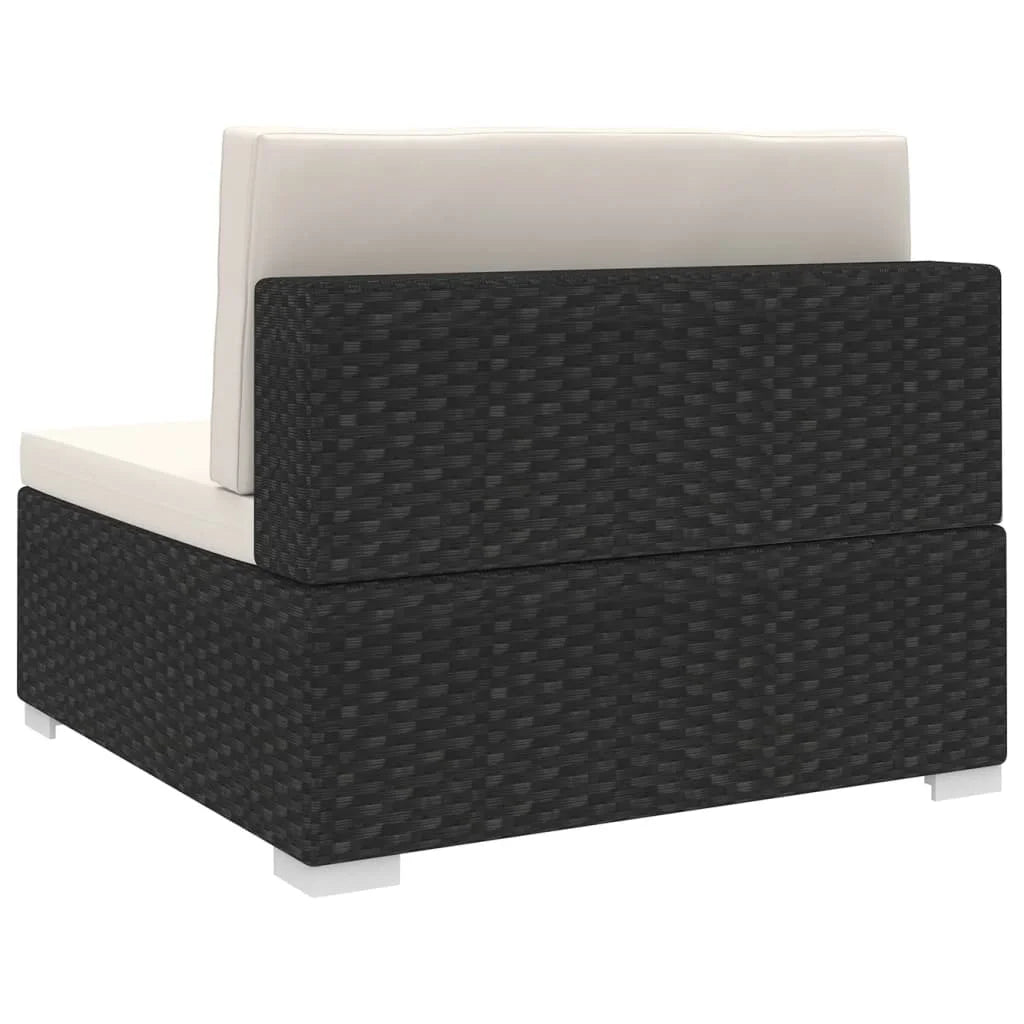 Black Poly Rattan Sectional Middle Seat with Cushions S39167