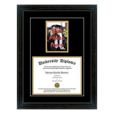 Black 1.5x22 Single Diploma Frame with 5x7 Photo and Double Matting K849