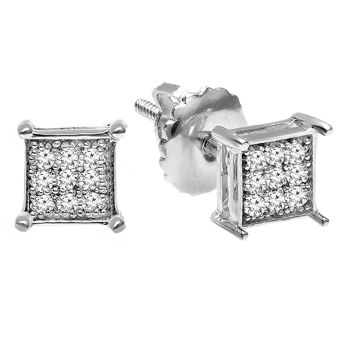 0.06 Carat Round Lab Grown White Diamond Stud Earrings, 925 Sterling Silver C62030