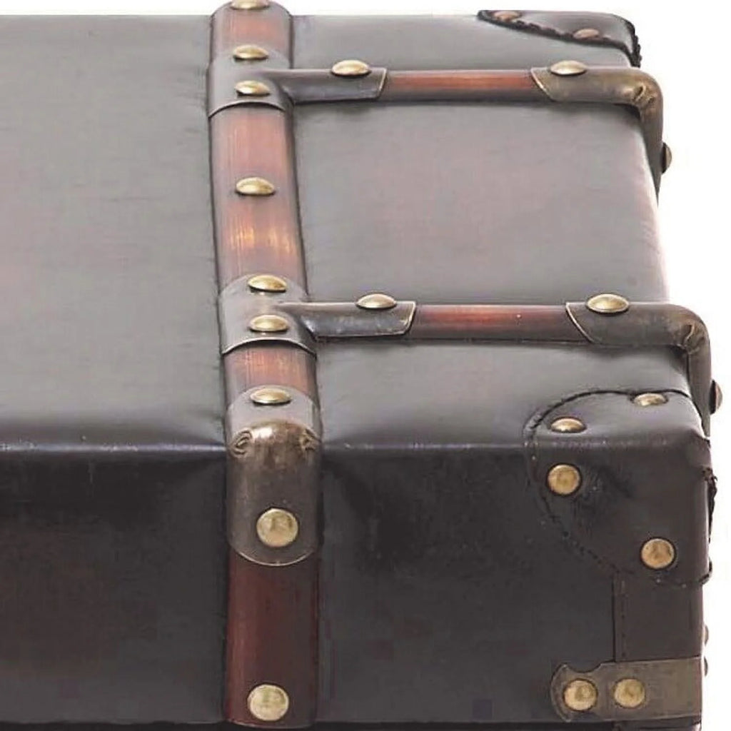 Leather And Wood Trunk Side Table B199043