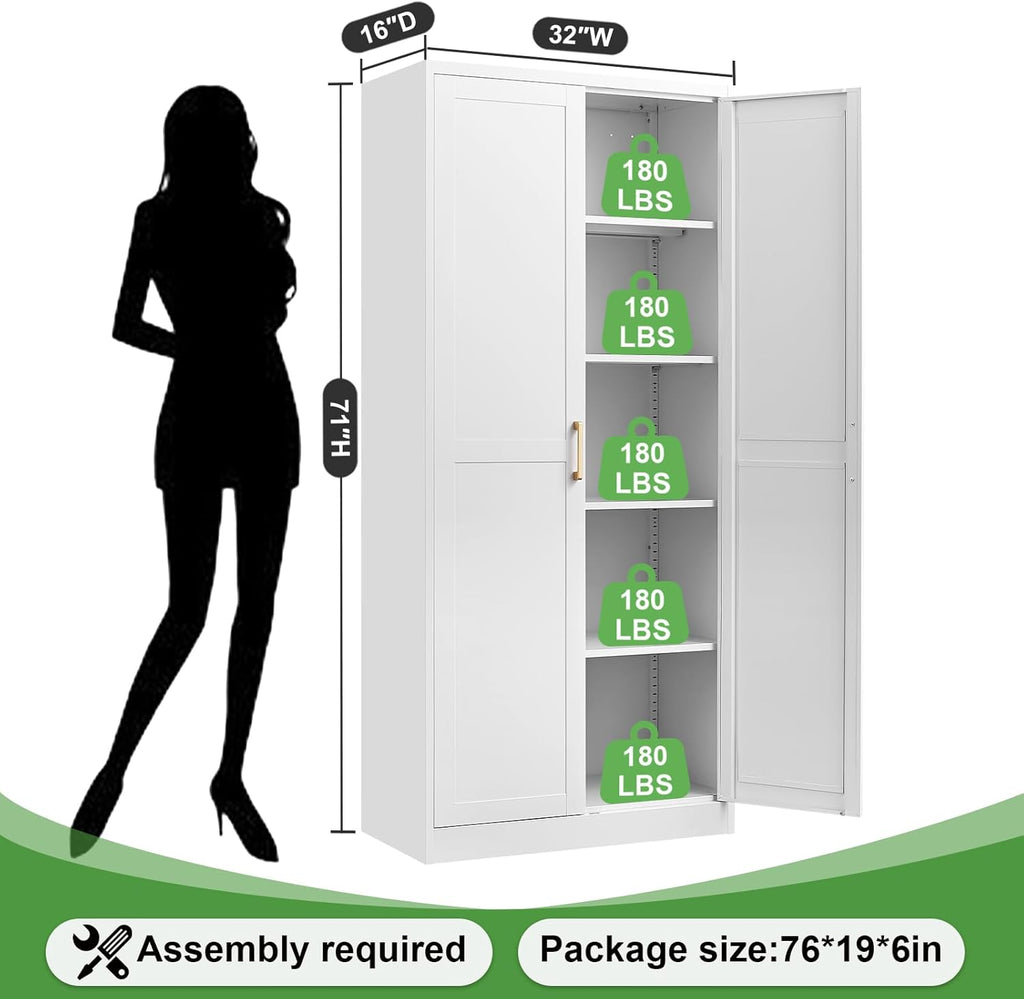 White Tall Kitchen Pantry Cabinet with Doors and Shelves H221495