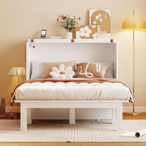 Queen Size Solid Wood Murphy Bed with USB Port and Removable Shelves G8004