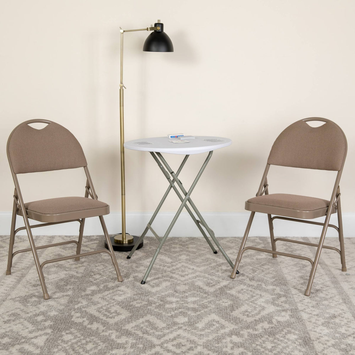 Beige Fabric Metal Folding Chair V531956
