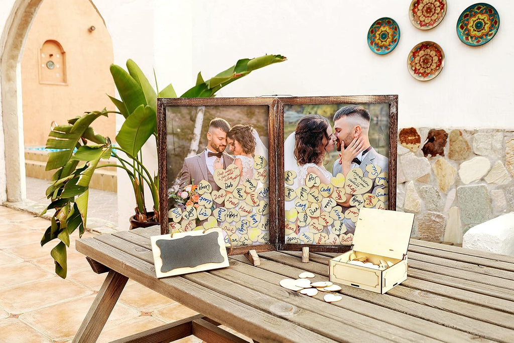 Wooden Drop Top Box Picture Frame with 160 Wooden Hearts A124