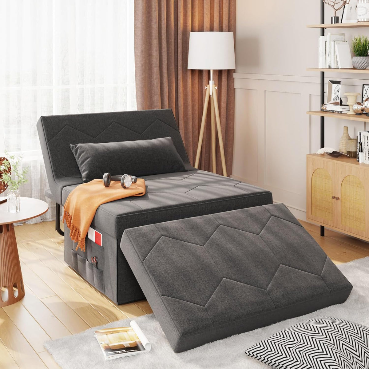 Dark Grey Convertible Sleeper Sofa with Ottoman Bed Z299768