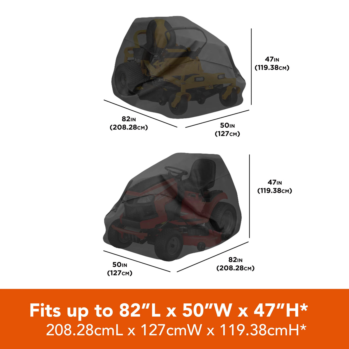 Black Zero-Turn Lawnmower Cover, 82"L x 50"W x 47"H J89669