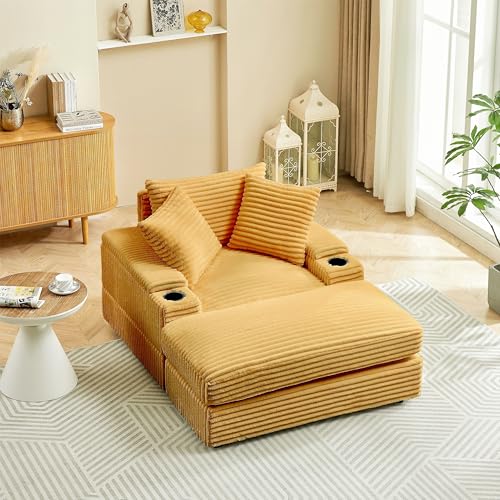 Oversized Corduroy Chaise Longue with Ottoman E838