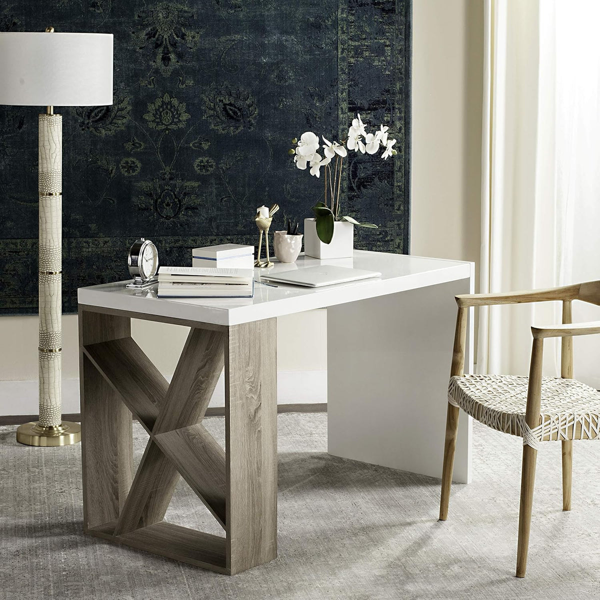 White Lacquer and Oak Desk B475