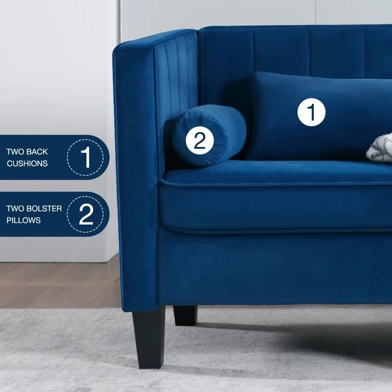 Velvet 65" Loveseat Sofa with Bolster Pillows and Back Cushion H990129