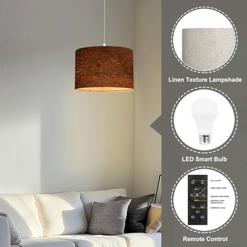 Linen Lampshade Plug in Pendant Light with Dimmable Switch S263