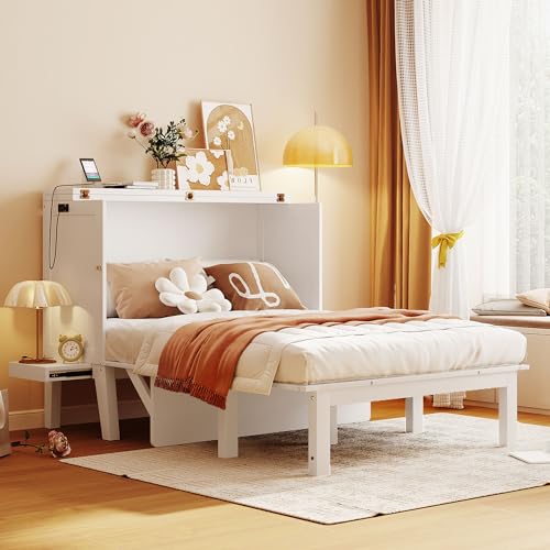 Queen Size Solid Wood Murphy Bed with USB Port and Removable Shelves G8004