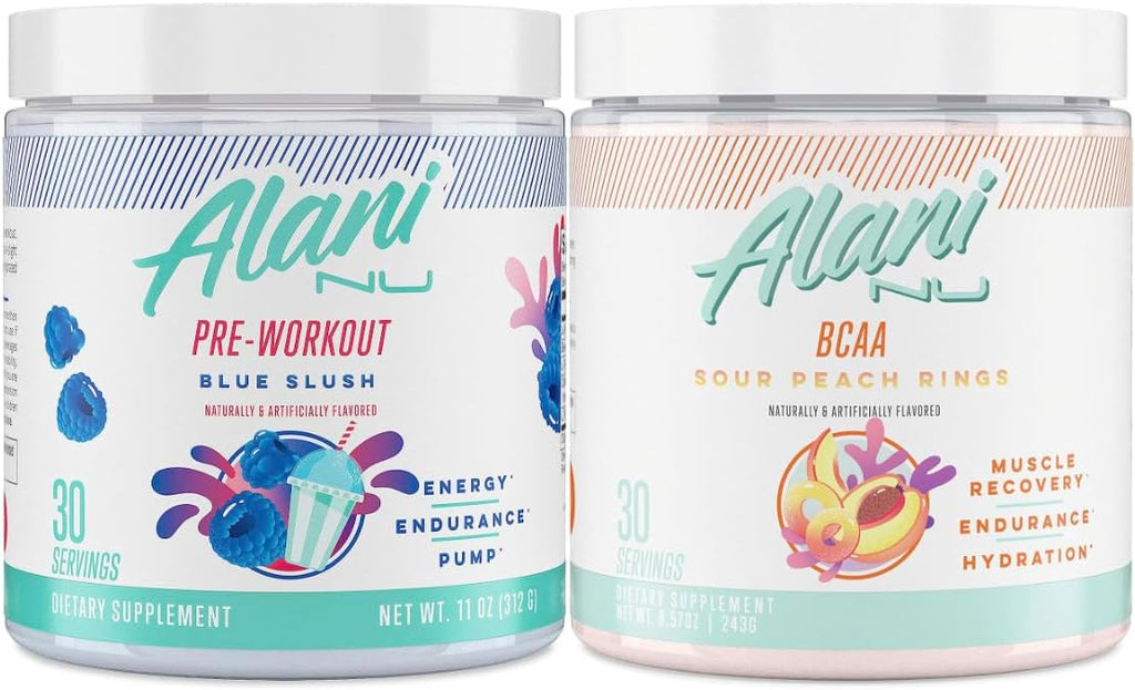 Blue Slush Pre Workout and Sour Peach Rings Post Workout Powder Bundle M410