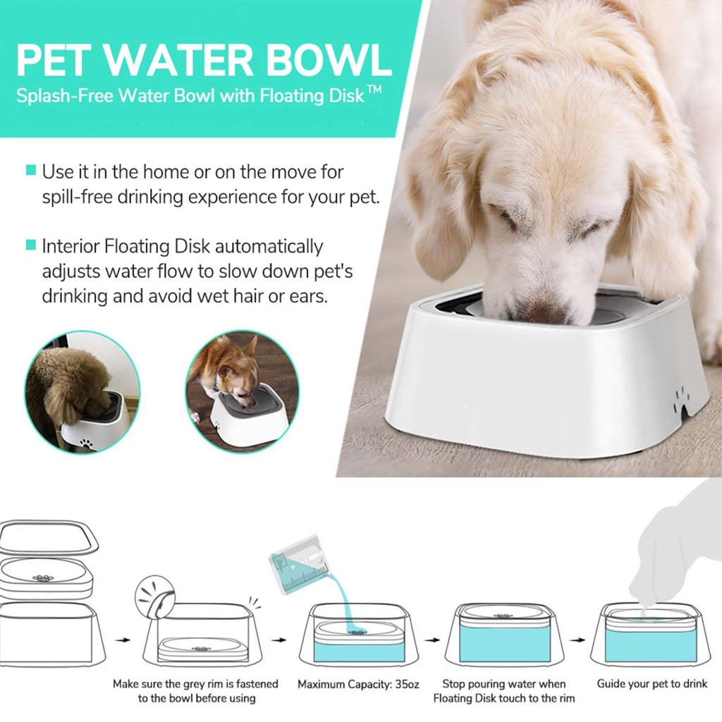 35OZ No-Spill Slow Water Feeder Dog Bowl GREY H4569