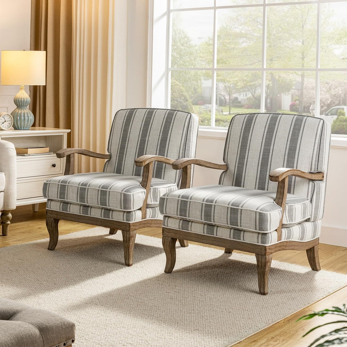 Polyester Armchair with Solid Wood Legs Set of 2 M86257