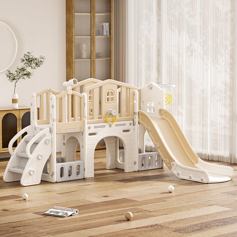 Gray 8 in 1 Toddler Slide Set with Basketball Hoop S4334