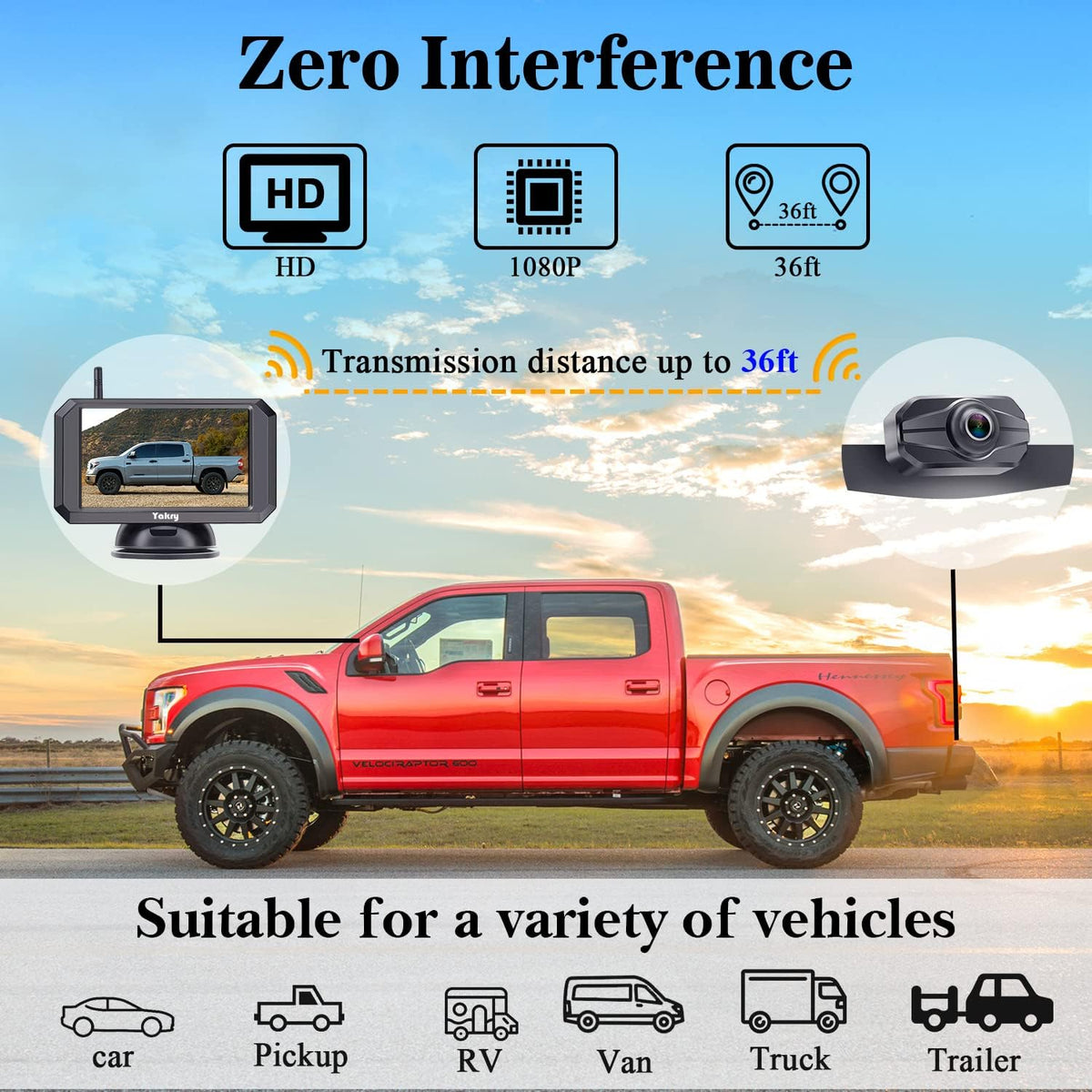 Wireless HD 1080P Backup Camera 5" Monitor E563