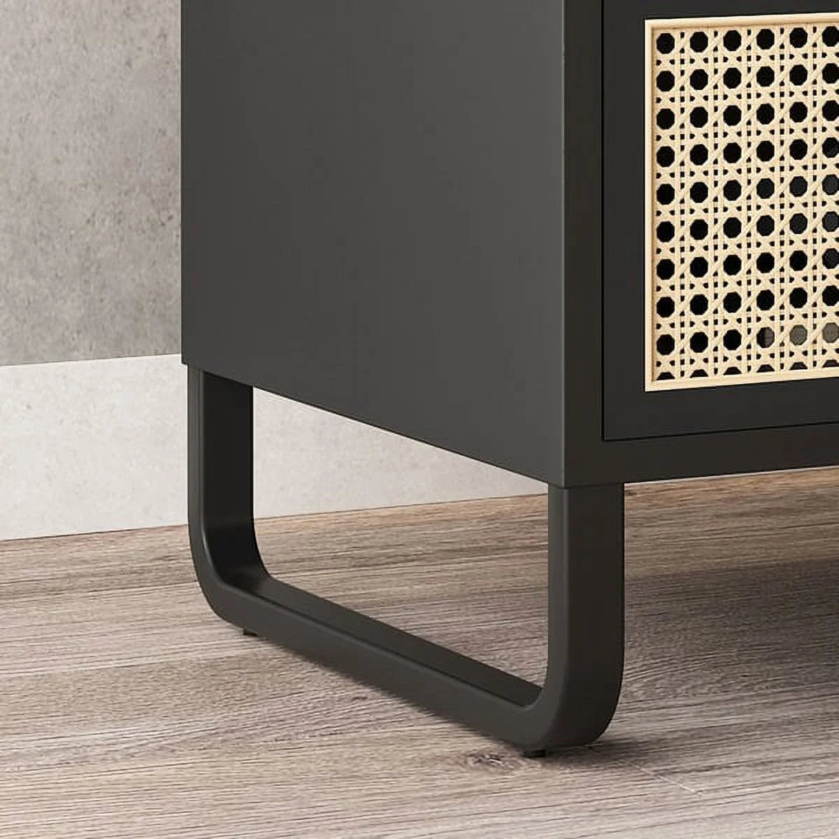 Black Rattan Woven Nightstand with 1 Drawer U1596