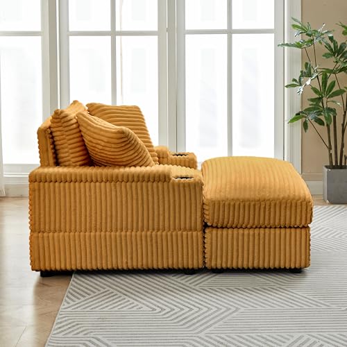 Oversized Corduroy Chaise Longue with Ottoman E838