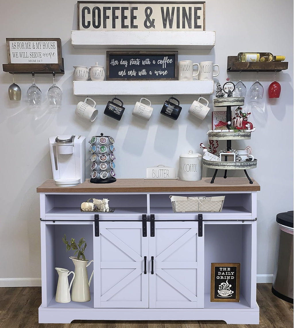 Farmhouse Coffee Bar Cabinet with Fireplace O690