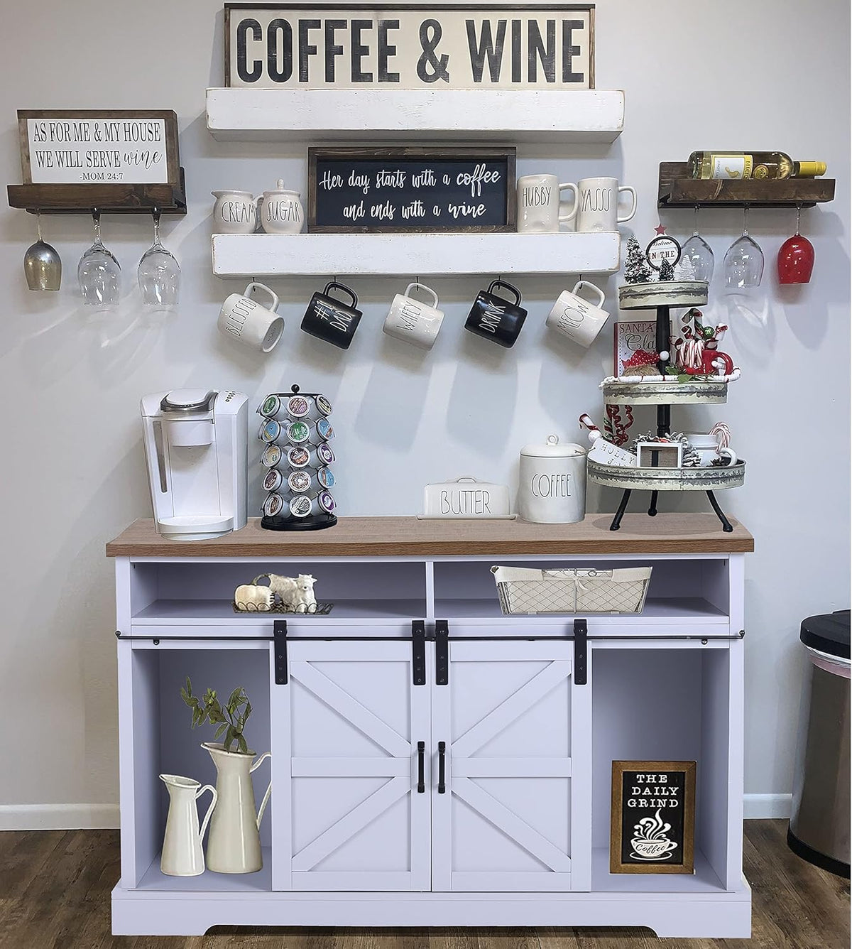 Farmhouse Coffee Bar Cabinet with Fireplace O690