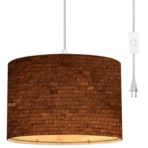 Linen Lampshade Plug in Pendant Light with Dimmable Switch S263