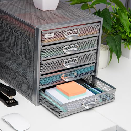 10-Drawer Metal Mesh Desk Organizer, Silver Q367685