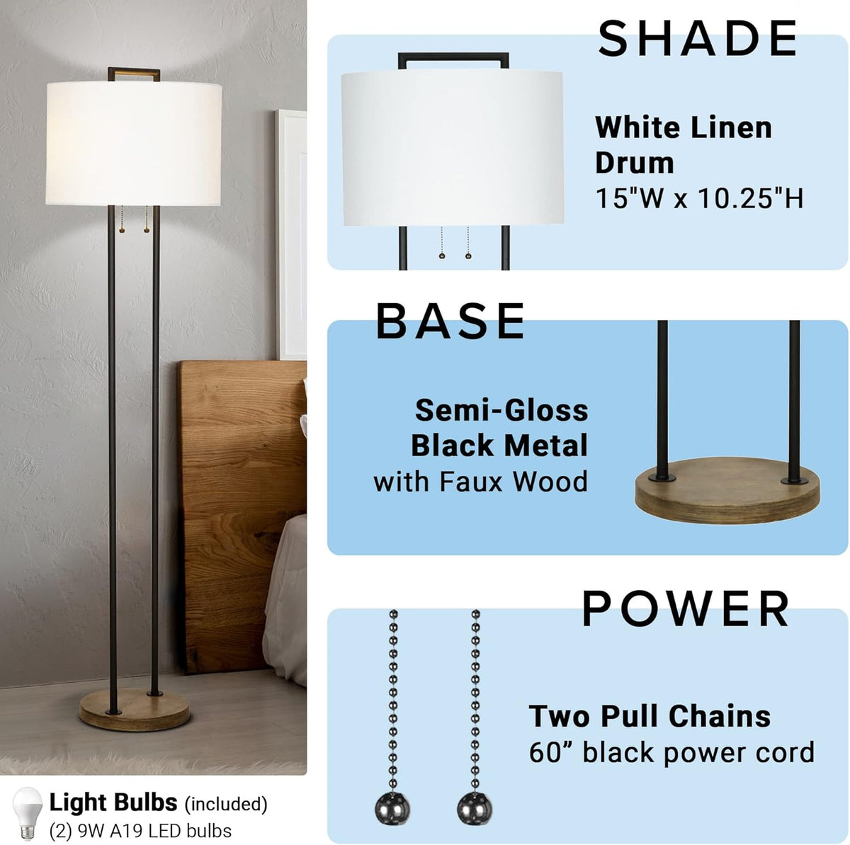 2-Light Floor Lamp with Pull Chains U97054