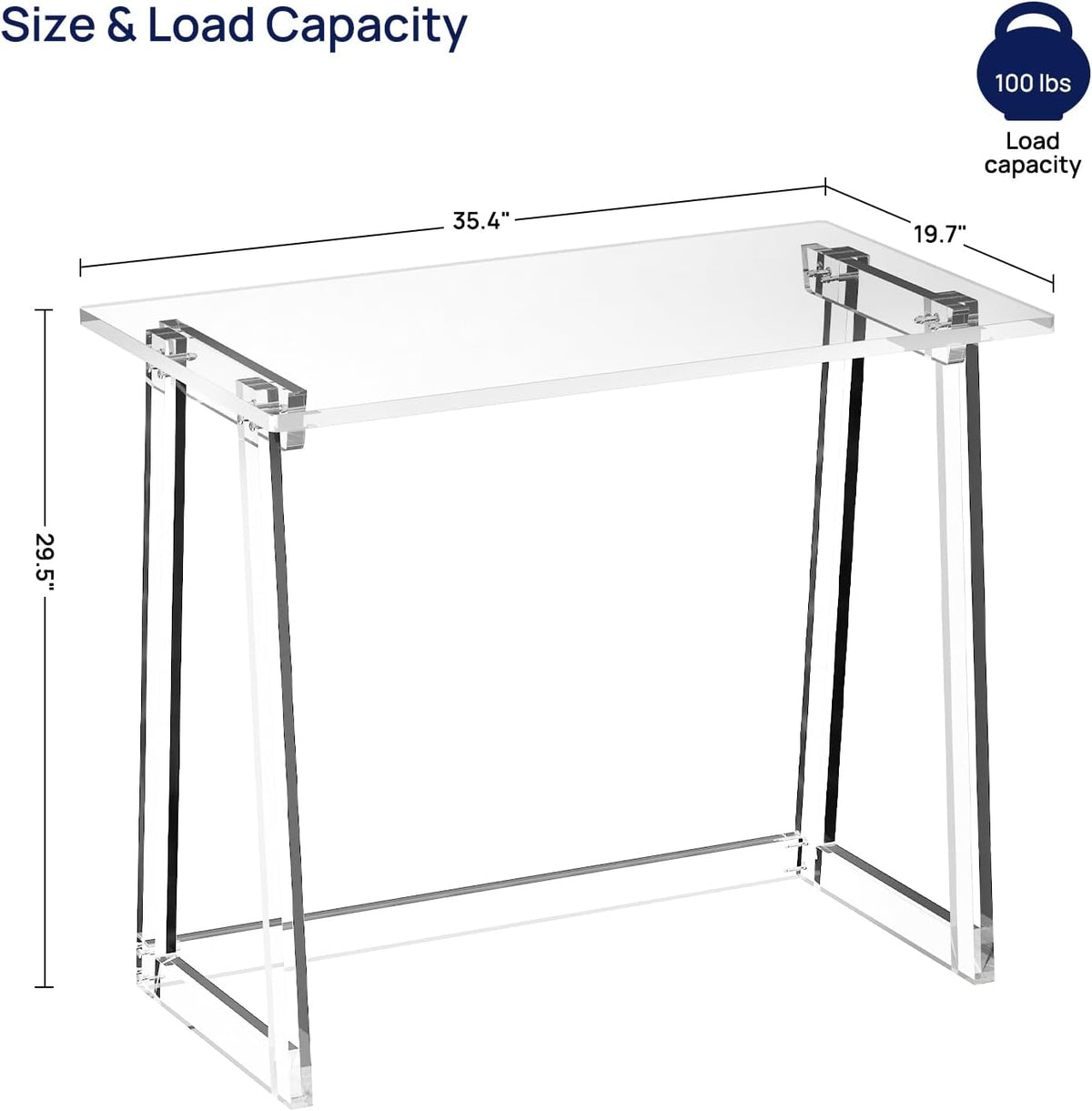 Clear Acrylic Desk 35.4 Inch with Trapezoid-shaped Legs I239