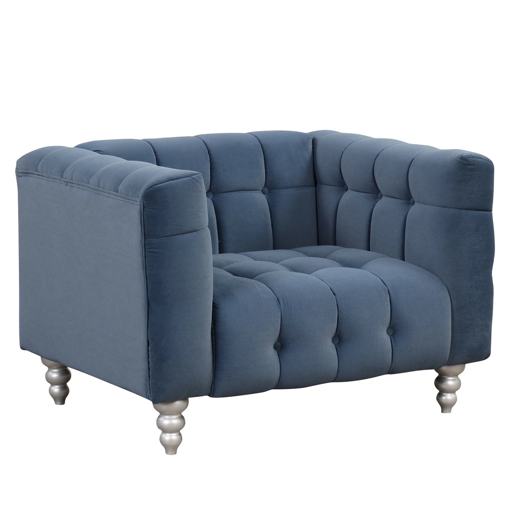 Blue Buttoned Tufted Sofa with Solid Wood Legs K3571