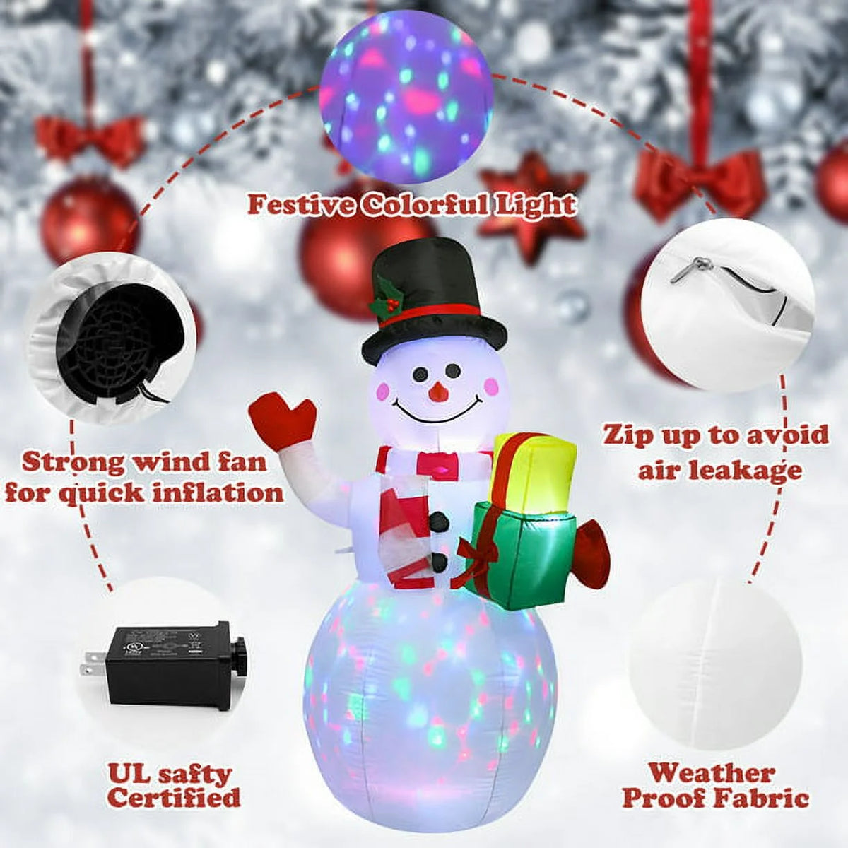 Snowman Christmas Inflatables with Rotating LED Lights F95545