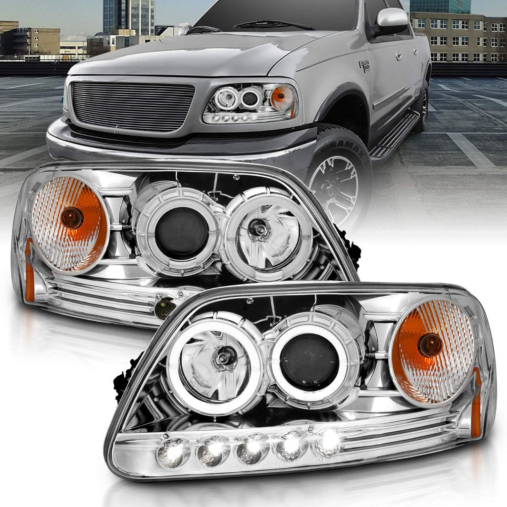 LED Tube Chrome Projector Headlights Set for Pickup Truck J964515