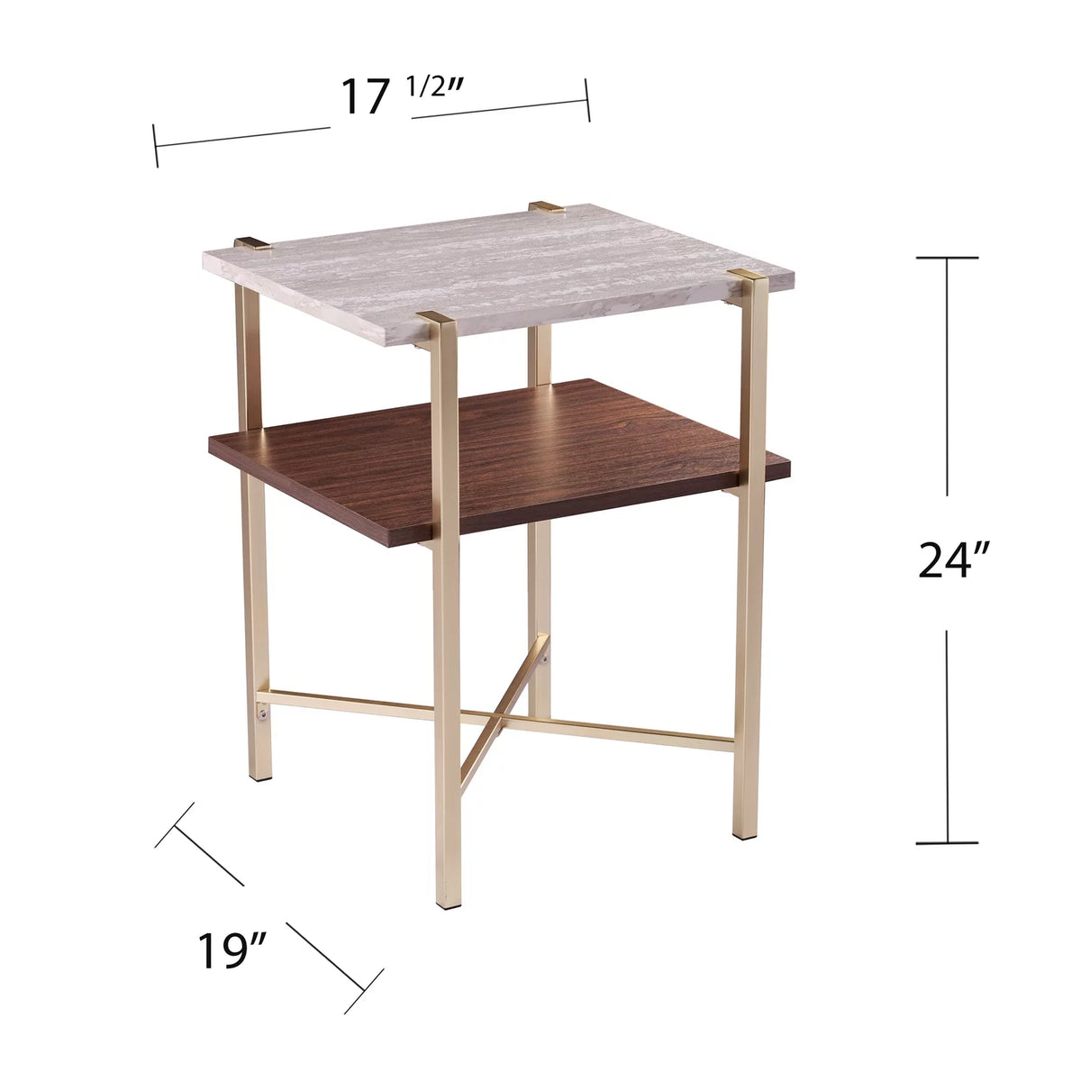 Square Faux Marble End Table with Storage F794