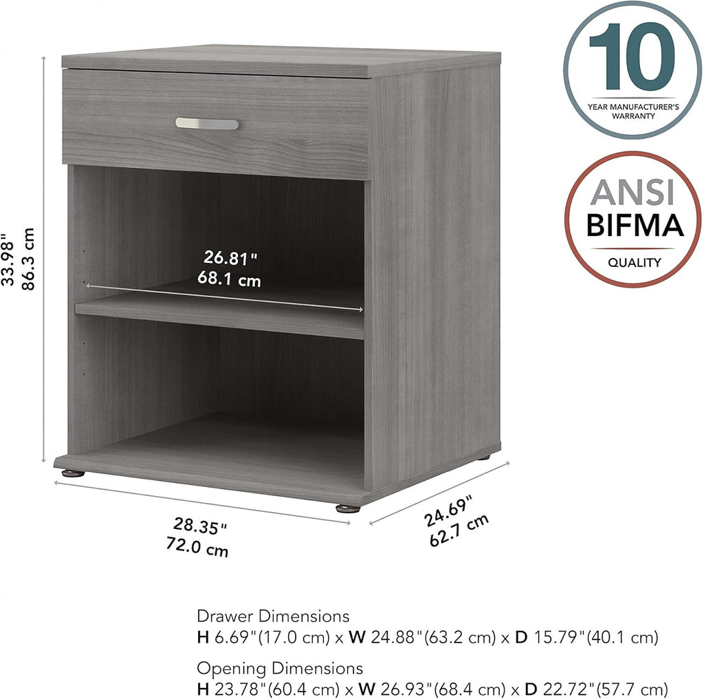 Platinum Gray Floor Storage Cabinet with Drawer and Shelves V34559