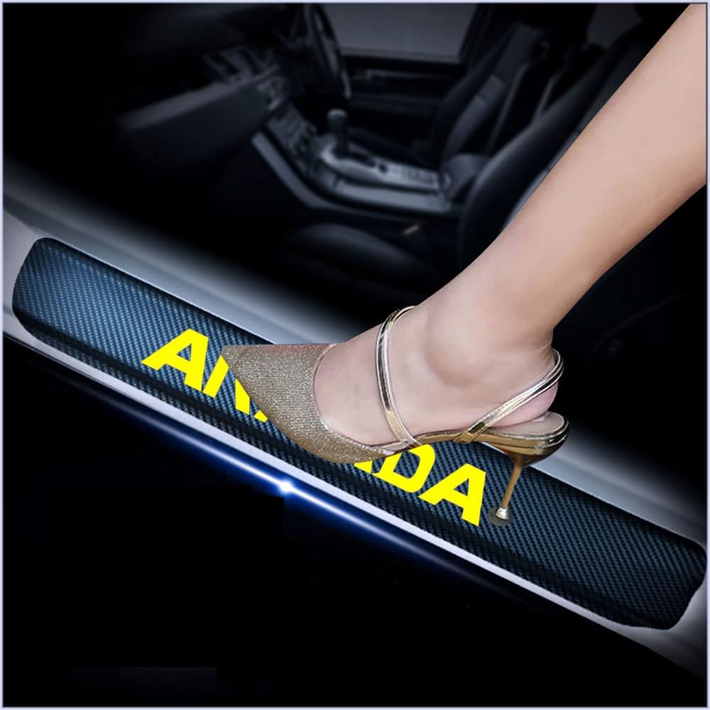 4Pcs Car Door Sill Scuff Plate Cover Carbon Fiber Sticker Orange O32846