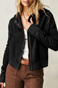 Solid Zipper Hooded Collar Outerwear V379962