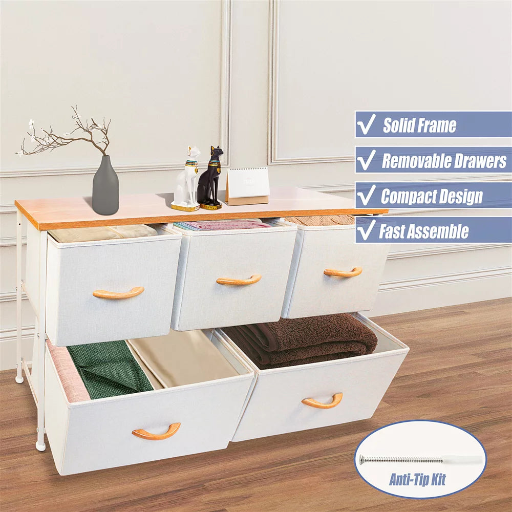 Beige 5 Drawer Fabric Dresser Y62606