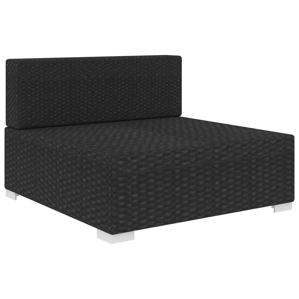 Black Poly Rattan Sectional Middle Seat with Cushions S39167