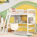 Twin Size Solid Wood Loft Bed with Built-in Desk and 3 Storage Staircase B468