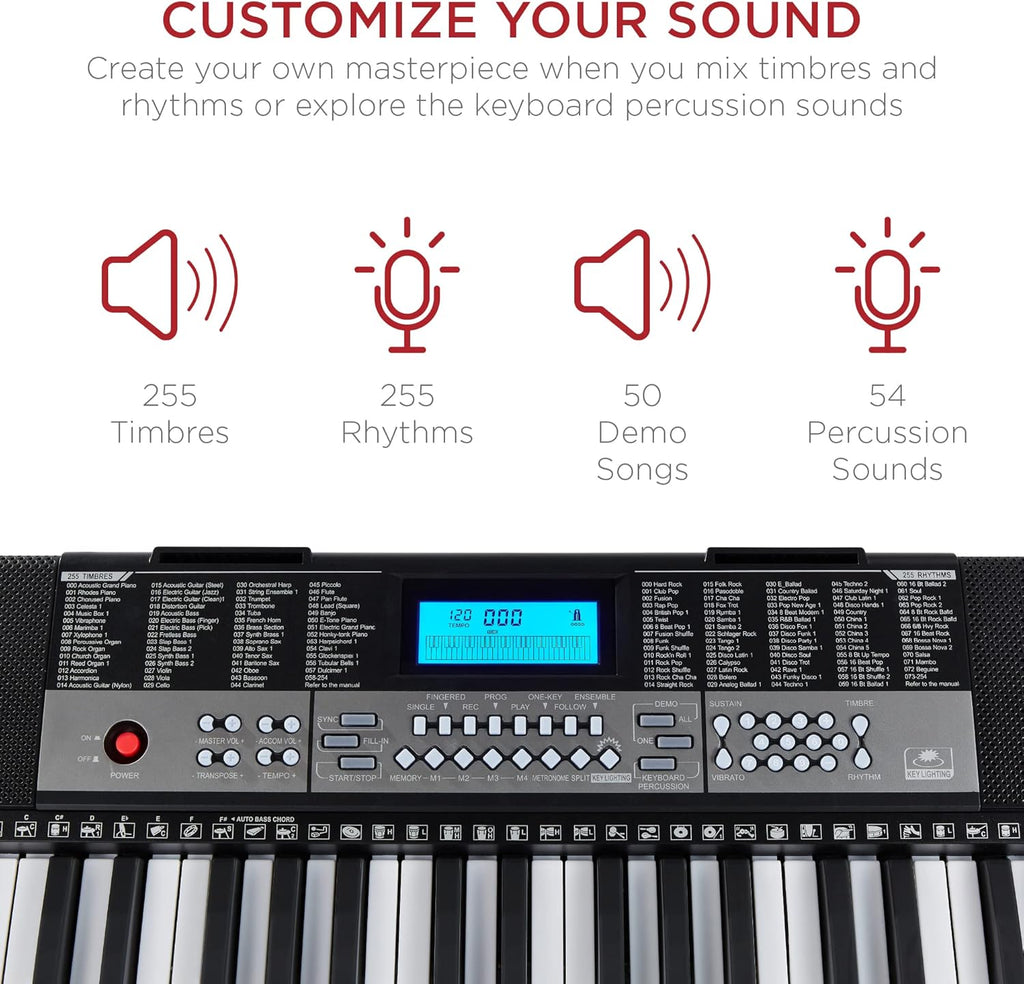 54-Key Electronic Keyboard Piano with LCD Screen, Power Adapter, Teaching Modes, Music Sheet Stand, Built in Speakers H478