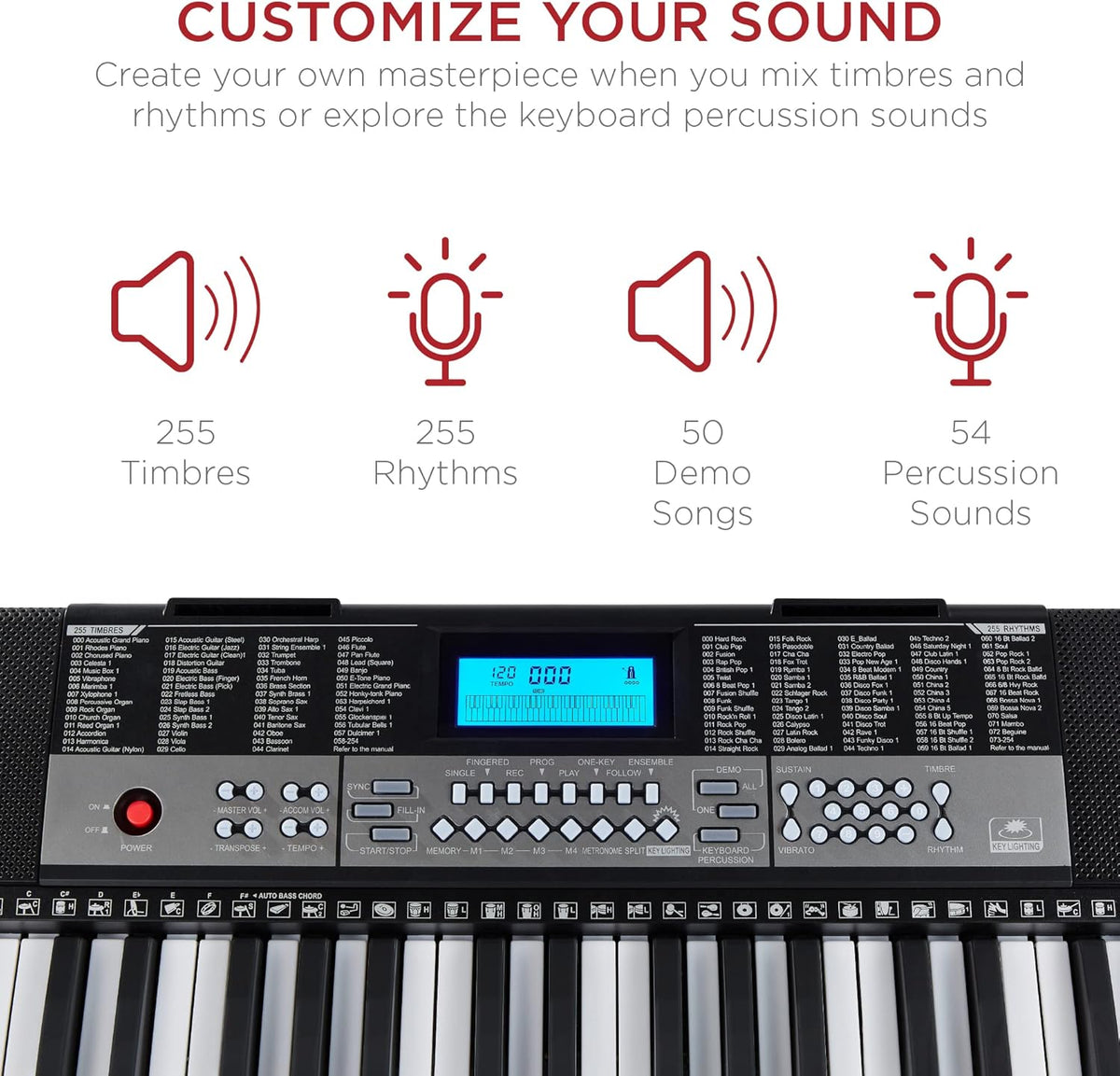 54-Key Electronic Keyboard Piano with LCD Screen, Power Adapter, Teaching Modes, Music Sheet Stand, Built in Speakers H478