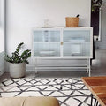White Fluted Glass Corner Cabinet Sideboard I9012