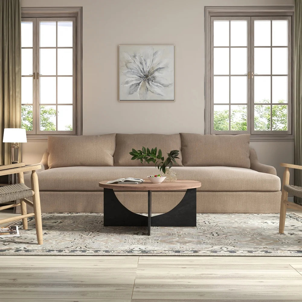 Modern Retro Round Coffee Table 35 Inches Rustic Brown M245697