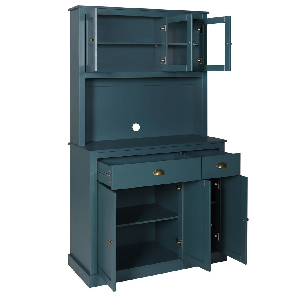 Blue Kitchen Pantry Storage Cabinet with Microwave Stand and Adjustable Shelves V5219