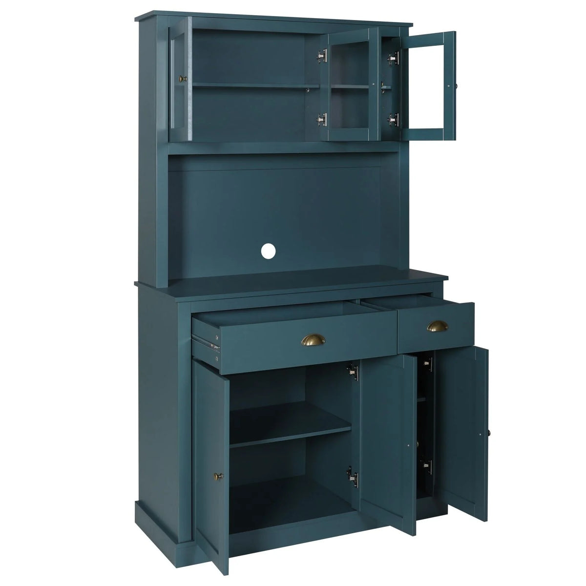 Blue Kitchen Pantry Storage Cabinet with Microwave Stand and Adjustable Shelves V5219