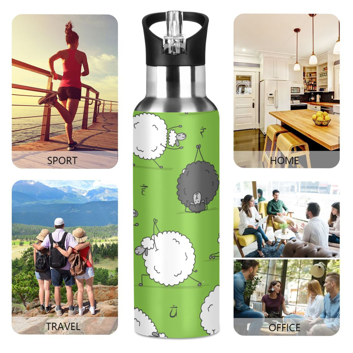 Green Stainless Steel Insulated Water Bottle with Straw Lid K20136