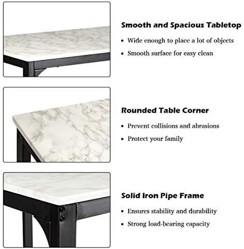 Black 3 Pieces Dining Table Set with Faux Marble Tabletop and PU Leather Stools W9848