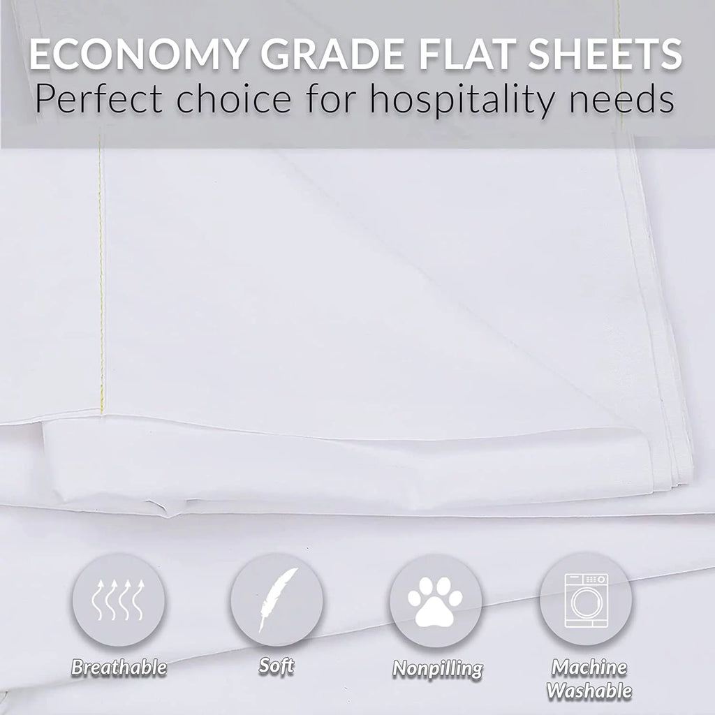 Twin Flat Sheet 66X108 inches Pack of 24 Bright White Cotton Rich U3566