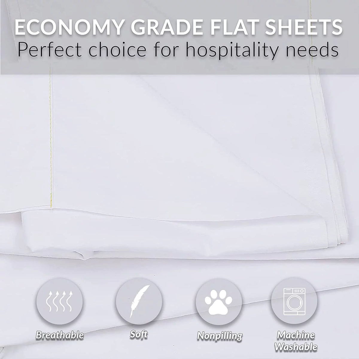 Twin Flat Sheet 66X108 inches Pack of 24 Bright White Cotton Rich U3566