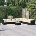 9 Piece Patio Set with Cushions Poly Rattan Black I43278