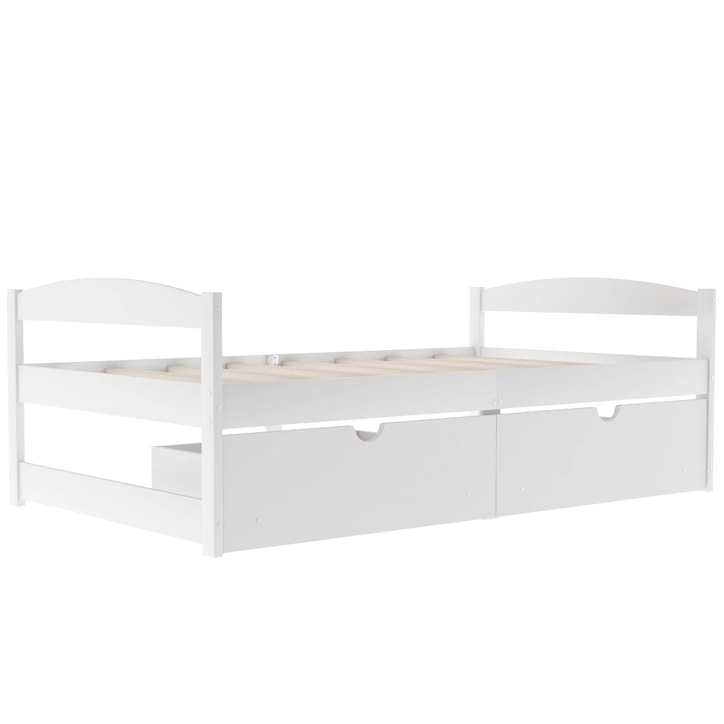 White Twin Size Platform Bed with 2 Drawers Y7843